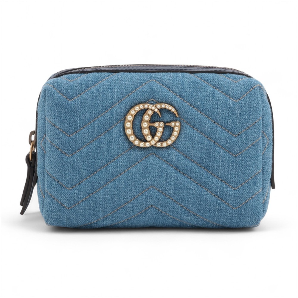 Gucci GG Marmont Denim Leather Pouch Blue